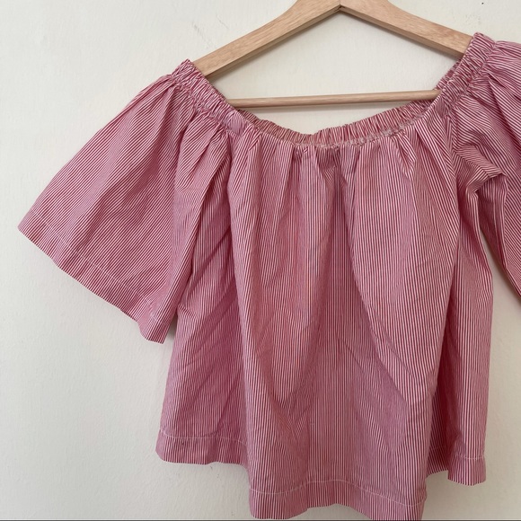 Reformation Red Striped Off the Shoulder Top - Picture 2 of 4